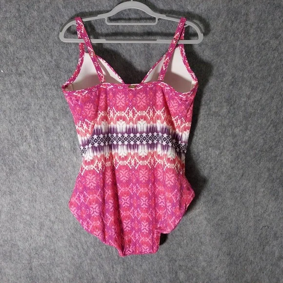 Lands End Swimsuit Women 14 Pink Purple Twist Front One Piece Built In Bra Lined - Picture 5 of 10